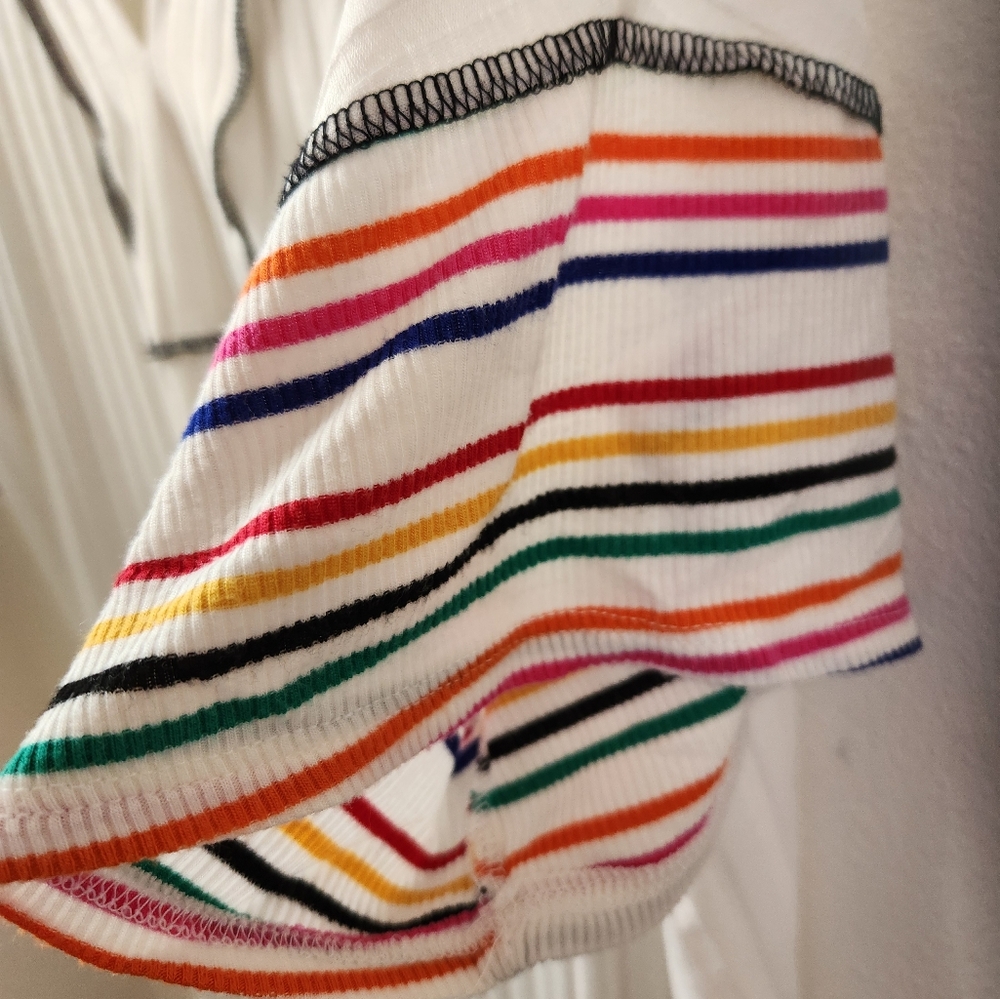 Haptics By‎ Holly Harper Short Sleeve Top Reverse Stitch Rainbow Sleeves XL - Picture 4 of 7